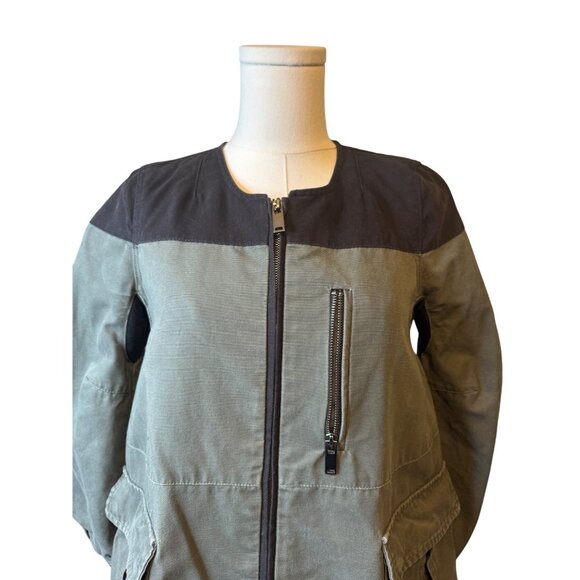 2/$30 Zara XS Two-Tone Olive Green & Black Zip-Up Jacket - Picture 7 of 16